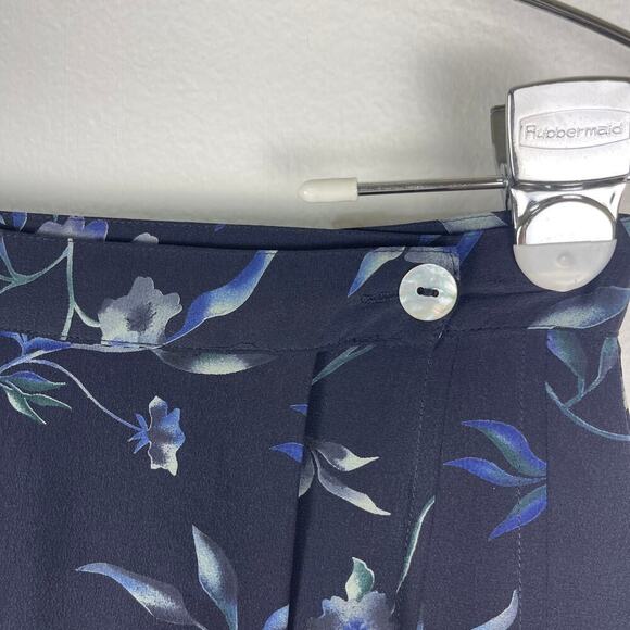 90s Petite Sophisticate Navy Dark Floral Faux Wrap Mini Skirt Silk Women's 6 - Picture 4 of 8